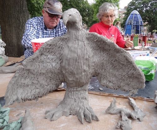 clay sculpture of large eagle