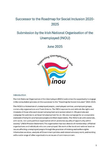 INOU Submission DSP Successor to the Roadmap for Social Inclusion